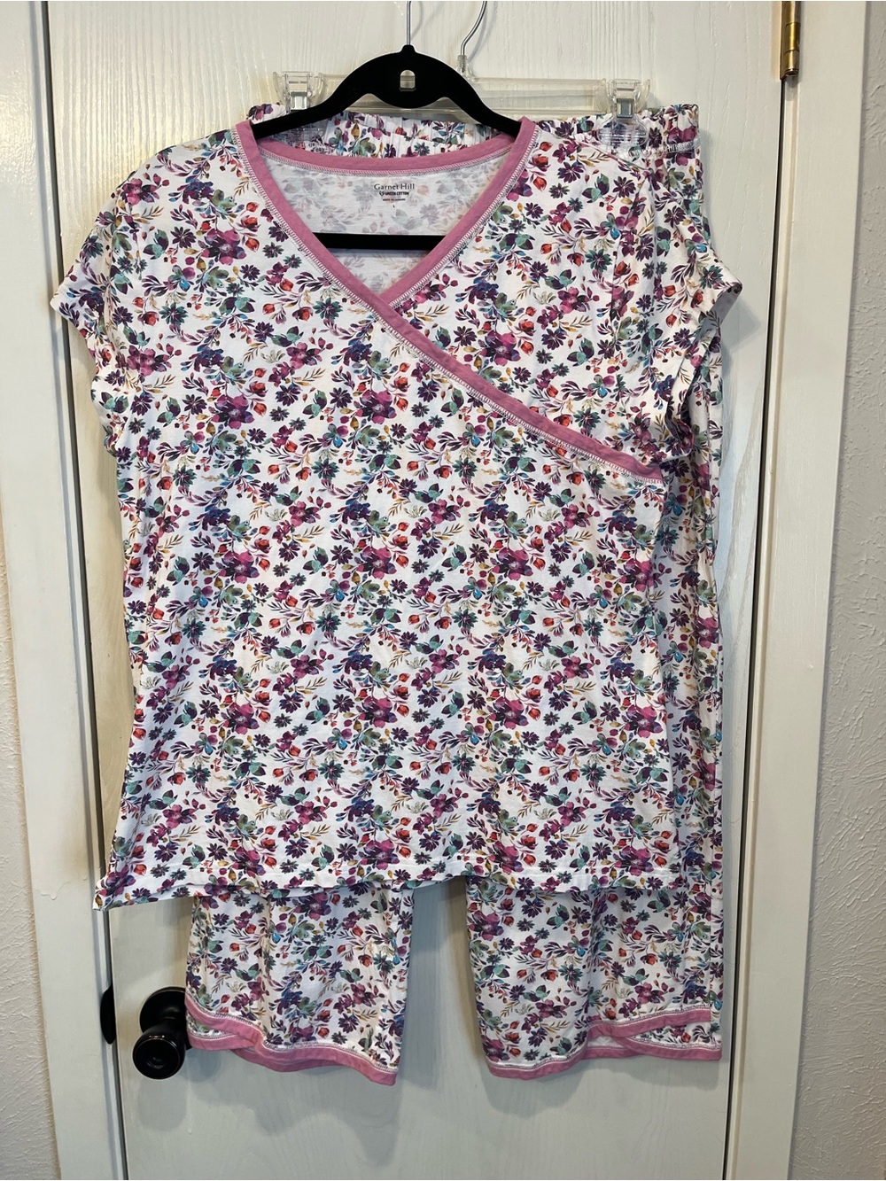 Garnet Hill Organic Cotton Asian Wrap Pajama Set Size Large Floral Knit Cropped
